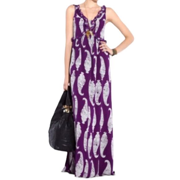 TORY BURCH Petula Paisley Beaded Ruffle Silk Maxi Dress 8 - Picture 14 of 14